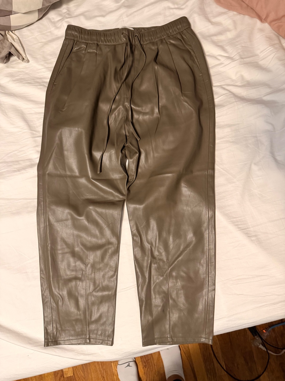 Zara Olive Faux Leather High-Waist Jogger Pants